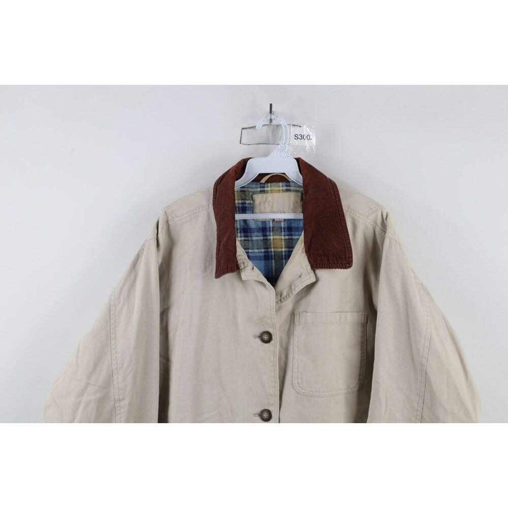 Vtg 90s Streetwear Womens XL Distressed Flannel Lined Chore Barn Jacket Beige - Picture 2 of 15